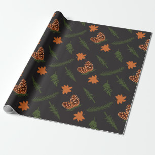 Cadeau Papier à envelopper noir sans soudure : Pin et feu