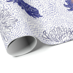Cadeau Papier à motif à fleurs bleu japonais