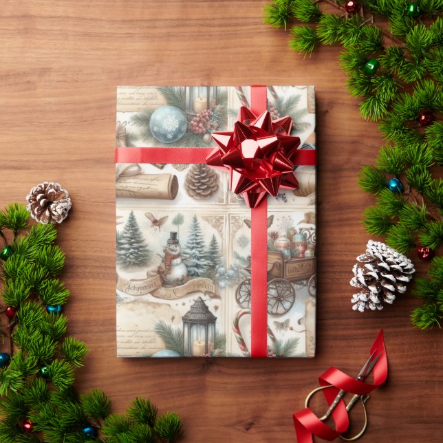 Cadeau Papier à motif d'hiver/ Noël à l'aquarelle antique (Cadeau de vacances)