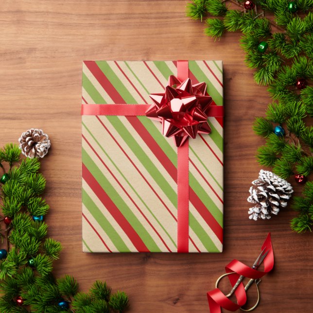Cadeau Papier à Motif rayé vert rouge (Cadeau de vacances)