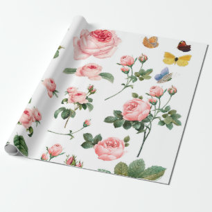 Cadeau PAPIER À OUVRAGE DE ROSES BOTANIQUES vintages