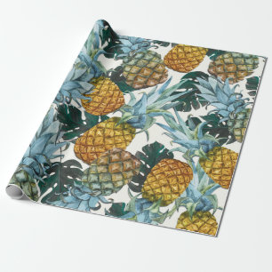 Cadeau Papier Ananas Tropicaux et Feuilles Exotiques pour