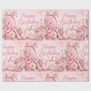 Cadeau Papier aquarelle Tennis Rose Joyeux Anniversaire F
