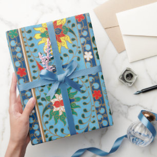 Cadeau Papier arrière - plan bleu motif floral
