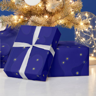 Cadeau Papier bleu foncé avec des points blancs et jaunes