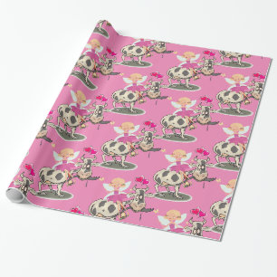 Cadeau Papier brillant à envelopper, Coeurs roses de vach