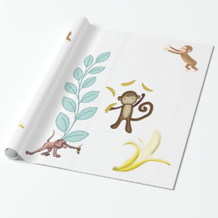 Cadeau Papier brillant Papier Singes Bananes Feuilles