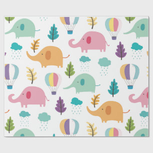 CADEAU PAPIER CADEAU: ÉLÉPHANTS ET BALLONS D'AIR CHAUD