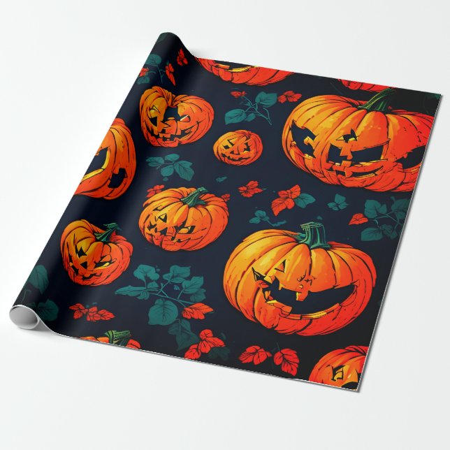 Cadeau Papier citrouille orange éffrayant Halloween (Déroulé)