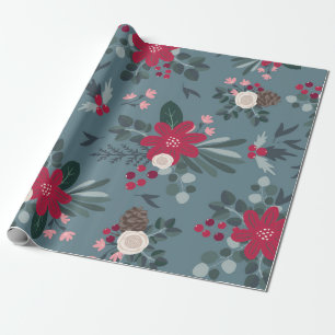 Cadeau Papier de Noël joli à fleurs