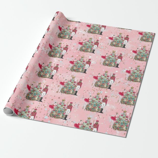 Cadeau Papier de Noël rose Ballerina (Déroulé)