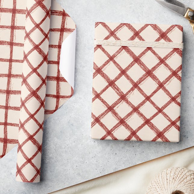 Cadeau Papier de Noël rouge beige rustique (Créateur téléchargé)