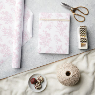 Cadeau Papier délicat à motif floral rose et oiseaux pour