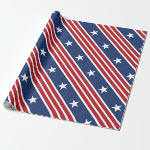 Cadeau Papier d'emballage 4 juillet Drapeau blanc bleu ro