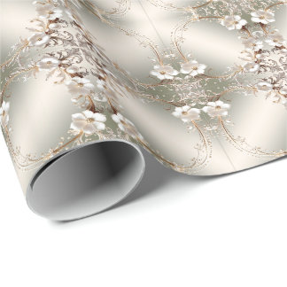 Cadeau Papier d'emballage à cadre floral blanc orné