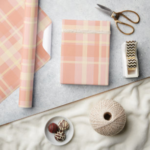Cadeau Papier d'emballage à carreaux chic pêche