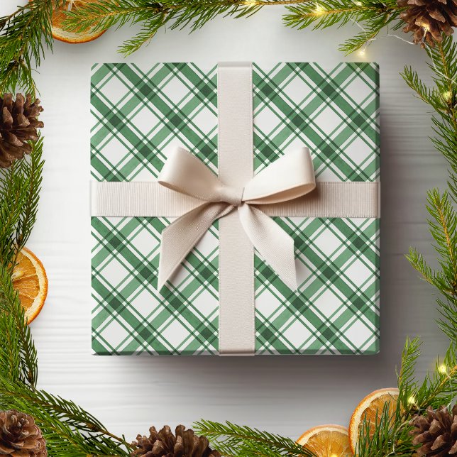 Cadeau Papier d'emballage à carreaux vert et blanc (Green and White Plaid Wrapping Paper
)