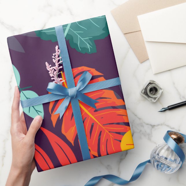 Cadeau Papier d'emballage à feuilles tropicales gras (Cadeaux)