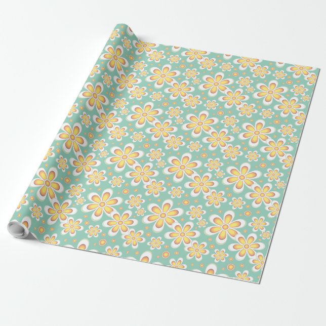 Cadeau papier d'emballage à fleurs à motif jaune (Déroulé)