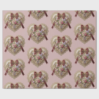 Cadeau Papier d'emballage à motif de cœur en dentelle ros