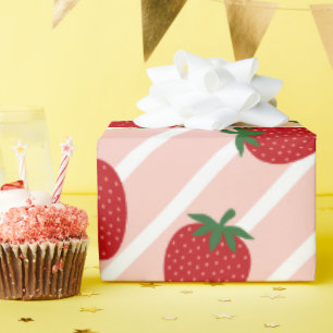 Cadeau Papier d'emballage à motif de fraise à l'aquarelle