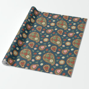 Cadeau Papier d'emballage à motif paisley fraise