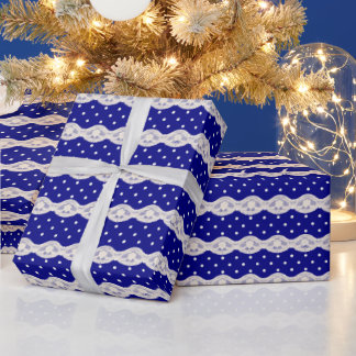 Cadeau Papier d'emballage à pois en dentelle bleu marine