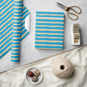 Cadeau Papier d'emballage à rayures de style vague bleu e
