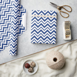 Cadeau Papier d'emballage à rayures Zig Zag bleues