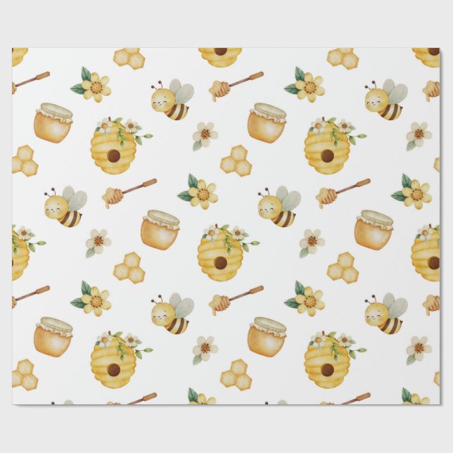 Cadeau Papier d'emballage abeille à miel aquarelle (Plat)