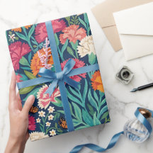 Papier d'emballage abstrait boho oeillets papillon