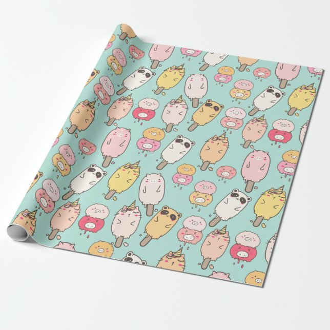 Cadeau Papier d'emballage alimentaire Kawaii (Déroulé)