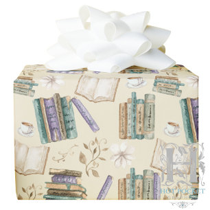 Cadeau Papier d'emballage amateur de livres couleur crème