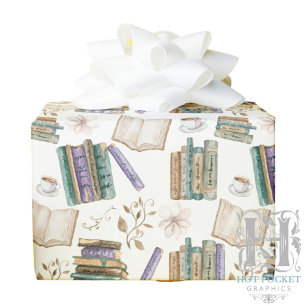 Cadeau Papier d'emballage Amoureux des livres en blanc