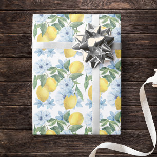 Cadeau Papier d'emballage aquarelle blanche citron et fle