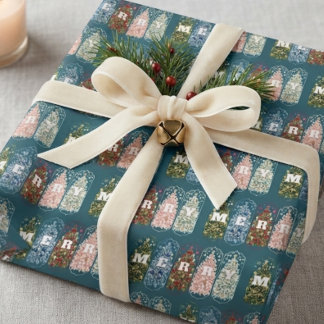 Cadeau Papier d'emballage Arbres Décorés Oiseaux d'Hiver