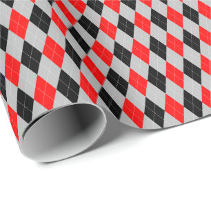 Cadeau Papier d'emballage Argyle Rouge, Noir et Gris