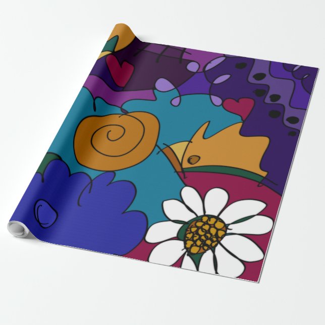 Cadeau Papier d'emballage avec croquis colorés de griboui (Déroulé)