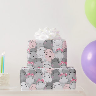 Cadeau Papier d'emballage avec de mignons bébés hippopota