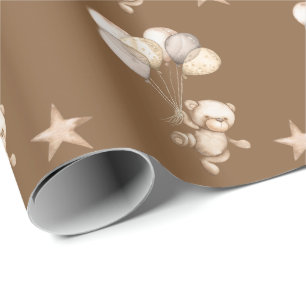 Cadeau Papier d'emballage baby shower brun en teddy