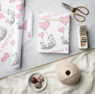 Cadeau Papier d'emballage Baby Shower Renard Rose Cœurs