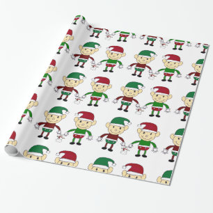Cadeau Papier d'emballage blanc d'elfes de Noël