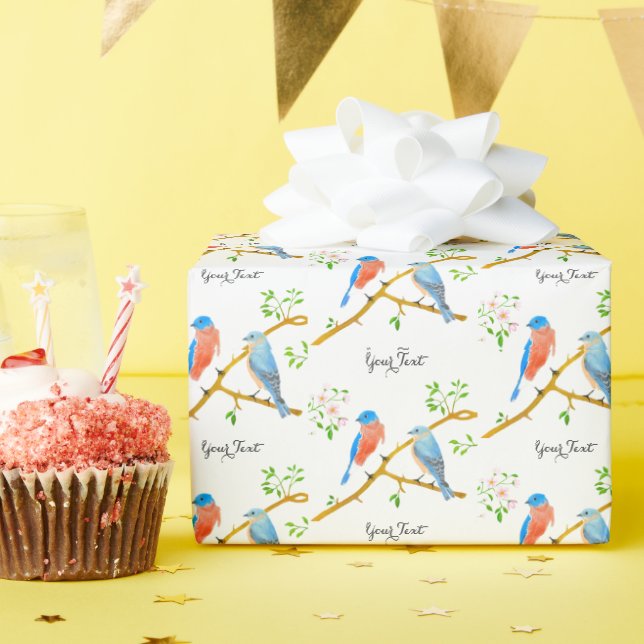 Cadeau Papier d'emballage blanc Merles bleus (Fête d'anniversaire)