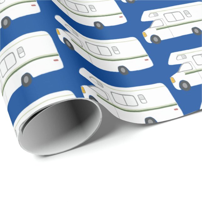 Cadeau Papier d'emballage bleu Retro Camper Motorhome (Coin rond)