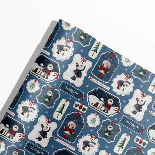 Cadeau Papier d'emballage bleu Winter Friends nom personn