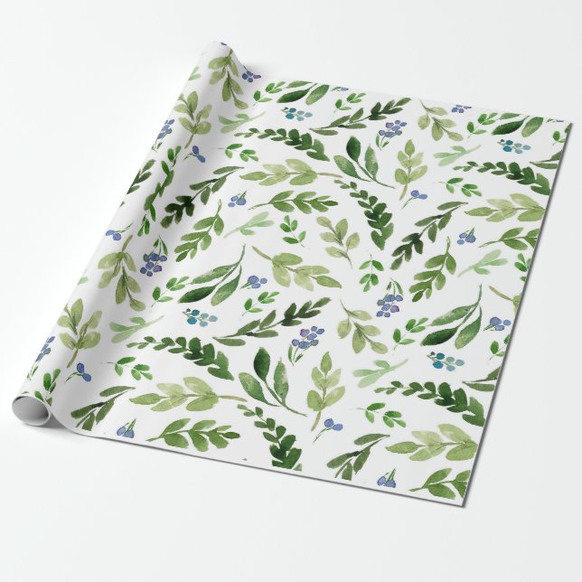 Cadeau Papier d'emballage botanique d'aquarelle (Déroulé)