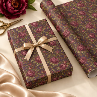 Cadeau Papier d'emballage botanique Paeonia Burgundy Dark