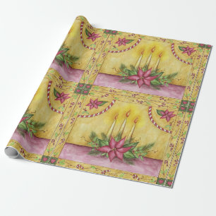 Cadeau Papier d'emballage bougies de Noël poinsettia