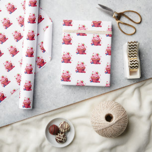 Cadeau Papier d'emballage brillant Cupcake rose 
