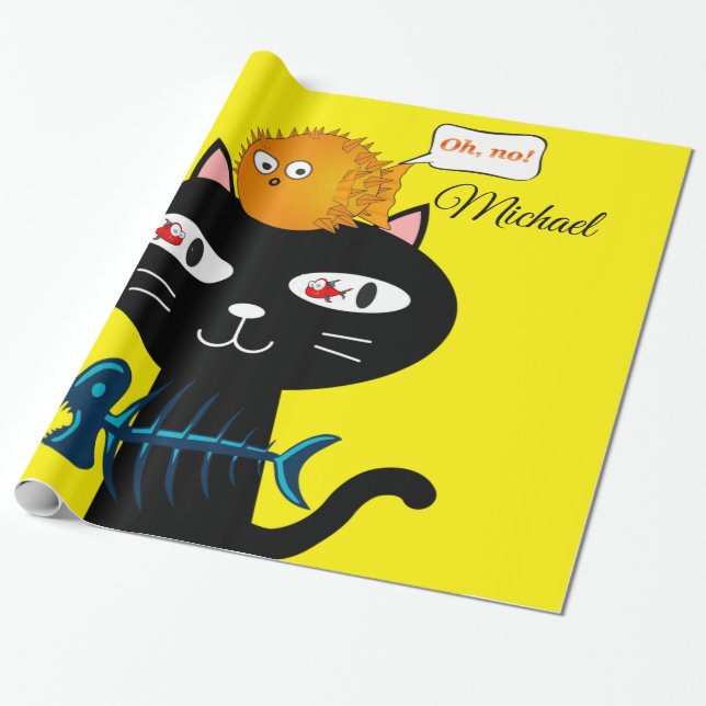 Cadeau Papier d'emballage brillant, os de poisson chat no (Déroulé)